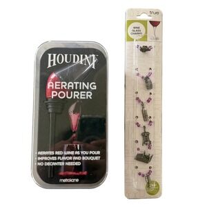 LOT of 2 Houdini Aerating Pourer & True Wine Glass Charms Set Red Wine New